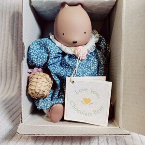 Vintage Michel & Co Porcelain Soft Bodied Doll "Choc Bear" Girl in Original Box